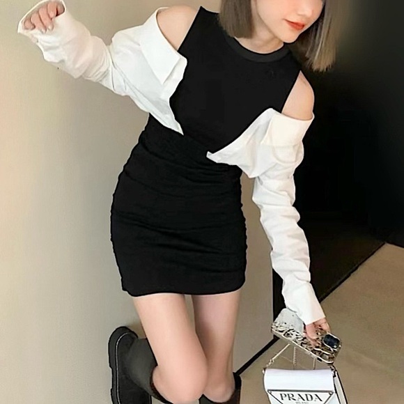 Two Tone Ruched Bodycon Dress - Picture 6 of 16